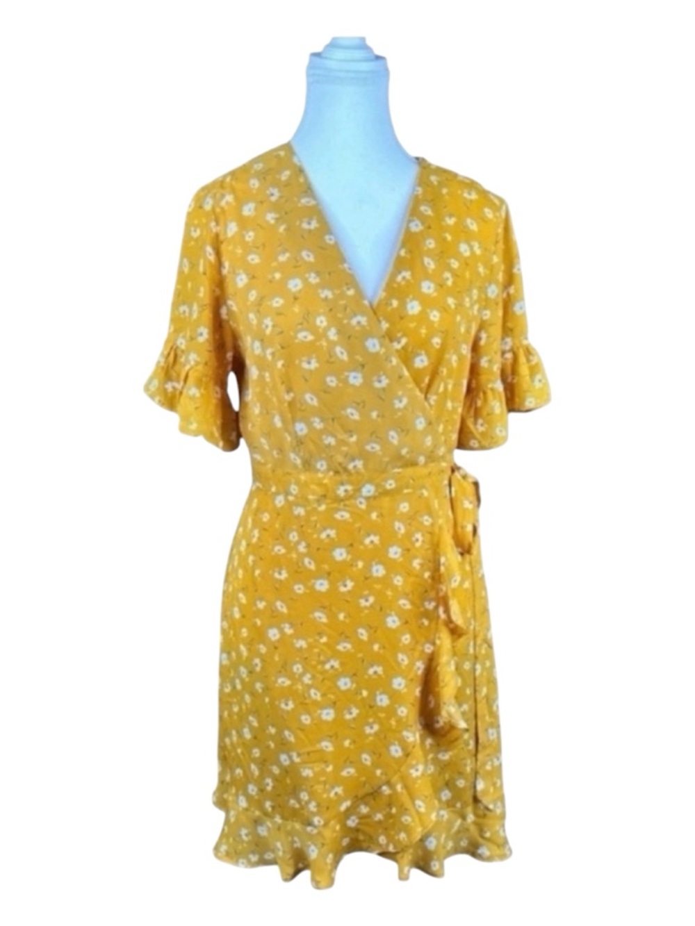 LE LIS Floral Print Ruffle Wrap Dress, Size M.